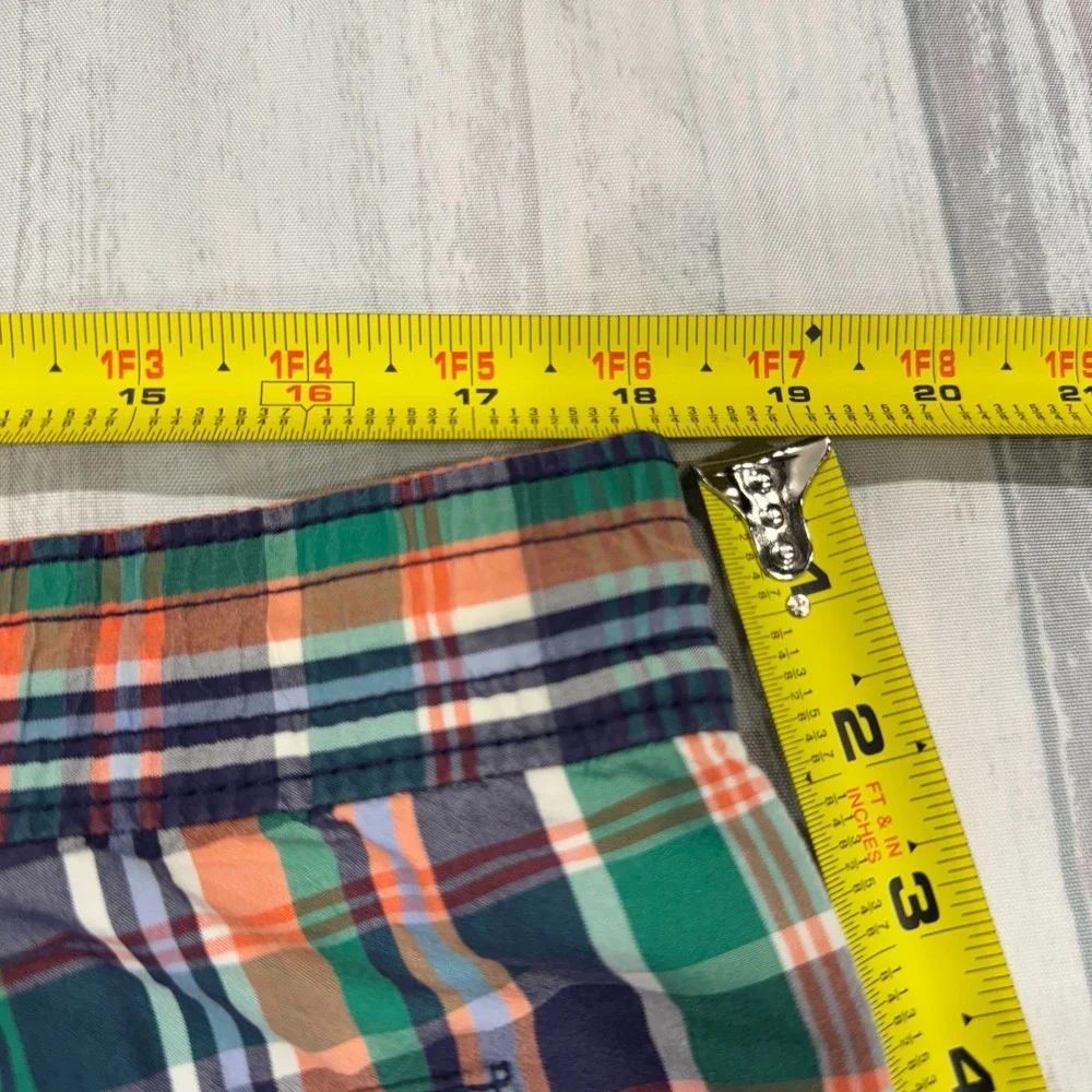 VTG Polo Ralph Lauren Bathing Suit L Swim Trunks Blue Green Plaid Mesh Mens Pony